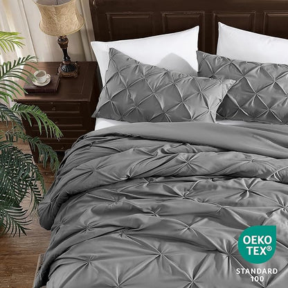 Cathay Home Twin Bedding - Pintuck 2-Piece Comforter and Sham Set - Ultra Soft & All Season Warmth - Grey