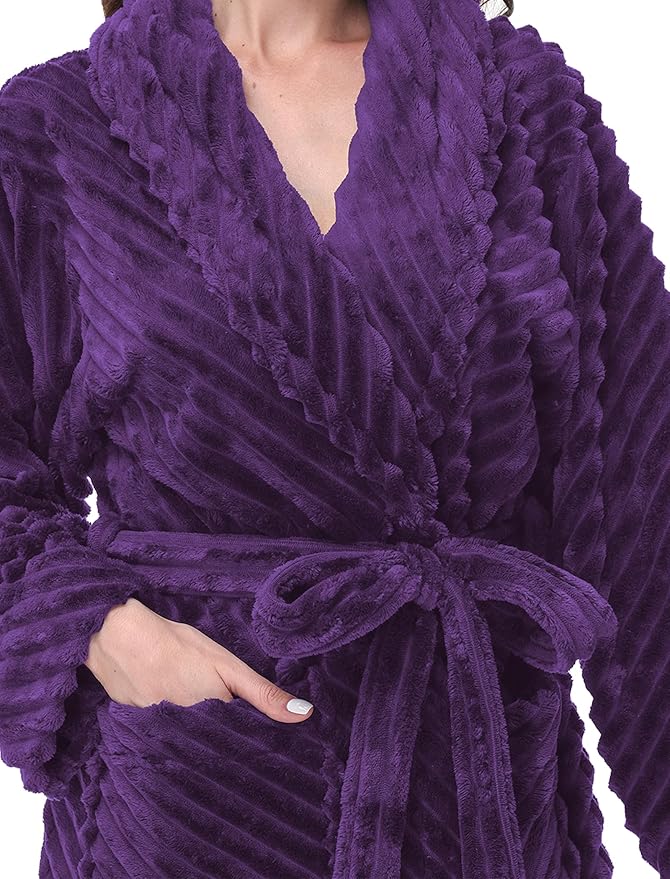 Yurhap Premium Robes for Women - Super Soft Cozy Fleece Womens Robe Plush Long Bathrobe