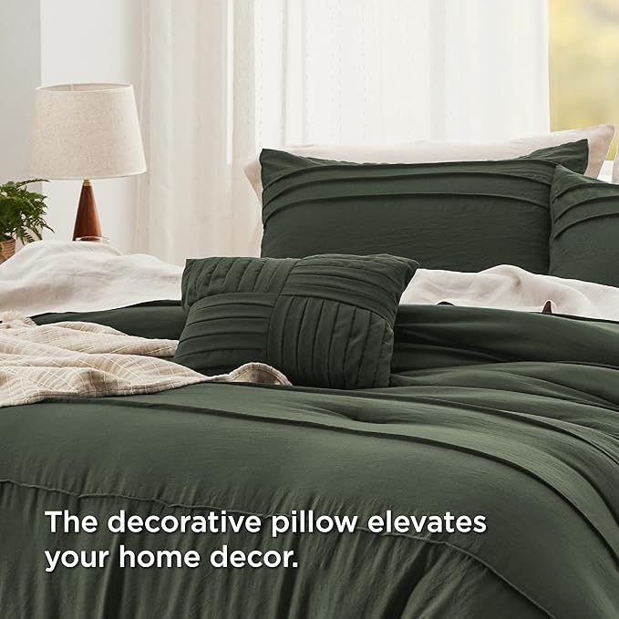Bedsure King Comforter Set - 4 Pieces Pinch Pleat Bed Set, Olive Green Boho Bedding for All Season, 1 Soft Comforter, 2 Pillowcases, 1 Decorative Pillow