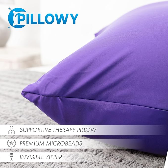 PILLOWY 18" x 18" Throw Pillow - Dark Lavendar: 1 PCS Luxurious Premium Microbead Pillow With 85/15 Nylon/Spandex Fabric. Forever Fluffy, Outstanding Beauty & Support. Silky, Soft & Beyond Comfortable