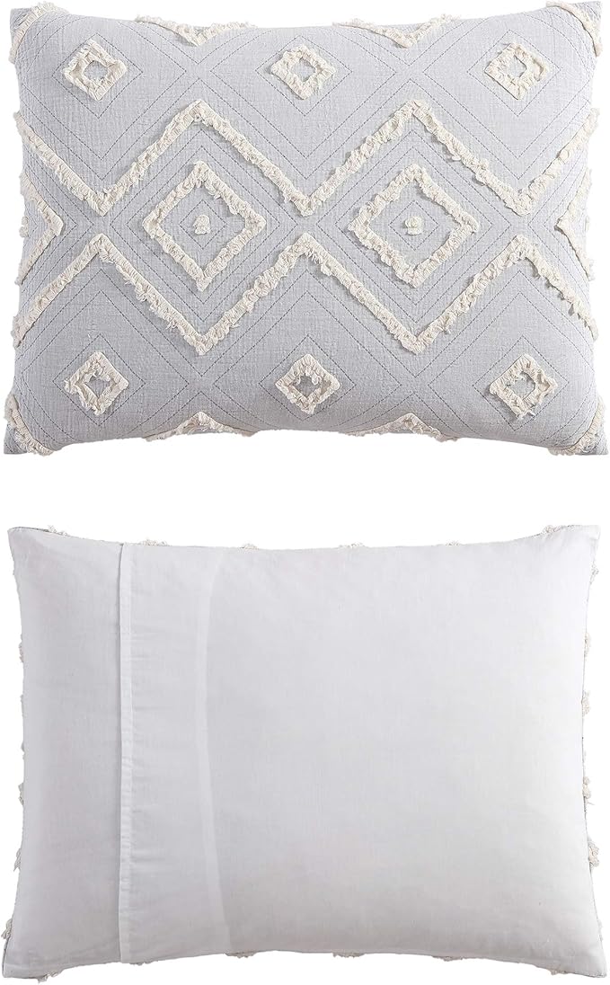 Swift Home Rukai 100% Cotton Washed Clip Jacquard Gauze 5-Piece Bedding Comforter Set, All Season & Breathable, Oeko-TEX Certified – Light Gray, King