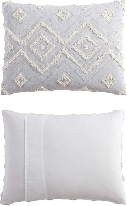 Swift Home Rukai 100% Cotton Washed Clip Jacquard Gauze 5-Piece Bedding Comforter Set, All Season & Breathable, Oeko-TEX Certified – Light Gray, King