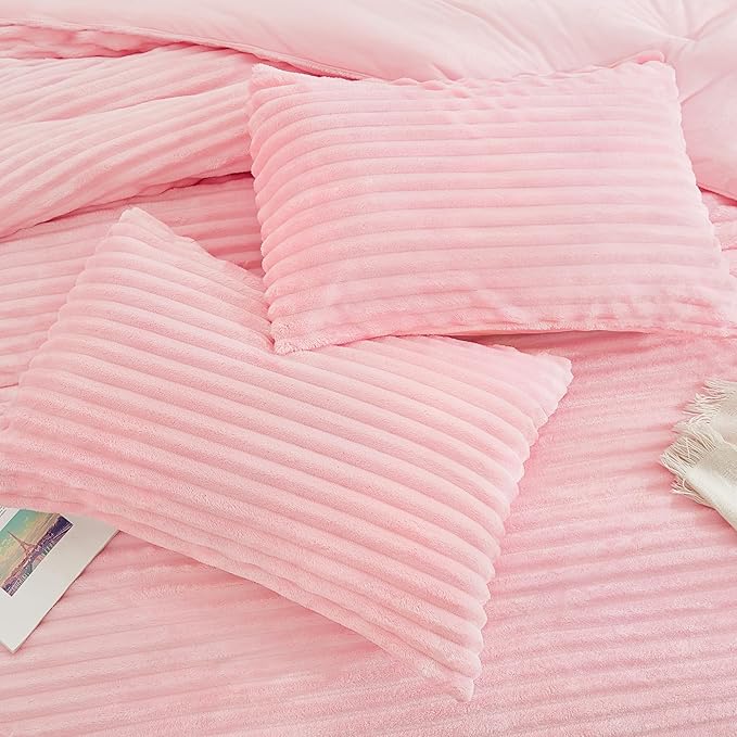 Andency Pink Fleece King Comforter Set, 3 Pieces Comforter for King Size Bed, Soft Warm Fluffy Fuzzy Luxury Plush Bedding Comforter Set for Winter (1 Comforter & 2 Pillowcases)