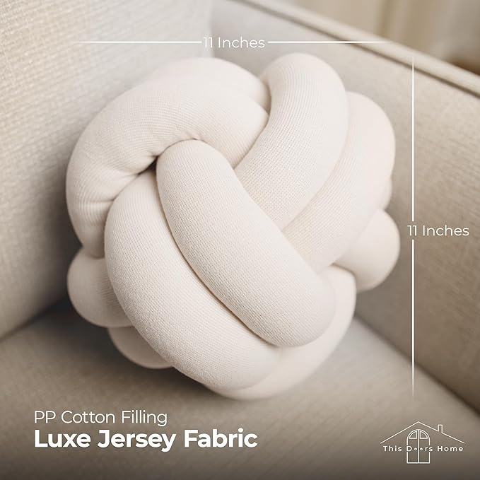 Large Knot Pillow Cotton Knot Pillow Ball | 11in. Ball Pillow in 3 Classy Colors | Modern Home Decorative Knot Throw Pillow Knot Pillows | Knotted Pillow | Knot Ball Pillow (Cream)