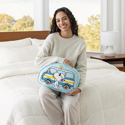 Berkshire Peanuts® Plush Throw Pillow, Gift Idea, Snoopy Cute Character Shaped Cushion, Soft Cozy Decor for Bed Couch Chair(Snoopy Van Life Pillow All Colorways, 15.5’’ L)