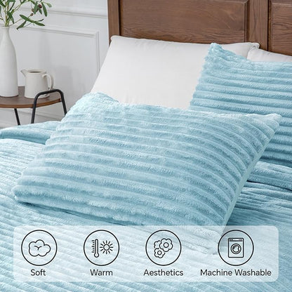 BEDELITE Fleece California King Comforter Set -Super Soft & Warm Fluffy Light Blue Bedding, Luxury Fuzzy Heavy Bed Set for Winter with 2 Pillow Cases