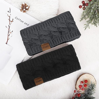 Loritta 2 Pack Headbands for Women Winter Warm Cable Knit Ear Warmer Thick Head Wrap Fuzzy Fleece Lined Gifts