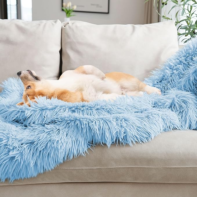 JONIYEAR Extra 2.8" Long Hair Fluffy Faux Fur Throw Blanket 50" x 60", Luxury Soft Decorative Fuzzy Furry Blankets for Couch, Cozy Plush Shaggy Blankets for Sofa Bed, Cute Lovely Blanket for Pet, Blue