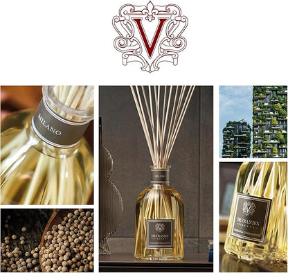 Dr. Vranjes – Milano 250 ml Diffuser + Double Pack of White Sticks (3 Pieces Bundle) – Luxury Home Fragrance, Made in Italy, Main Scent: Patchouli, Pepper, Sandalwood