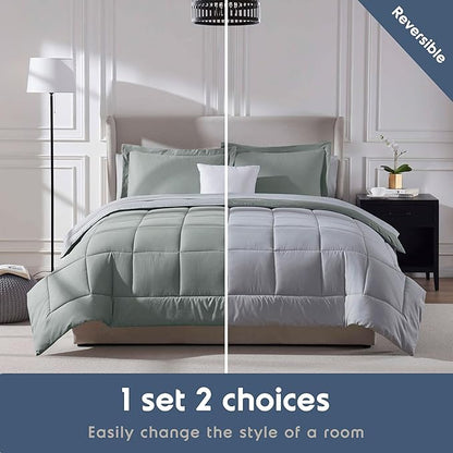 Nestl 7 Piece King Comforter Set – Sage Green Reversible Bed in a Bag – Complete King Size Bedding Set with Sheets, Pillowcases and Shams