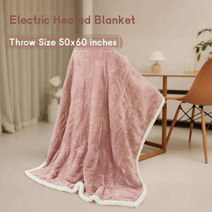 Heated Blanket Electric Throw Size 50''x60'' with 9 Heating Levels, 1-10 Hour Auto Shut Off, Machine Washable, Flannel & Sherpa Double-Sided Soft Warming Blanket for Couch, Bed, Office - Cozy Pink