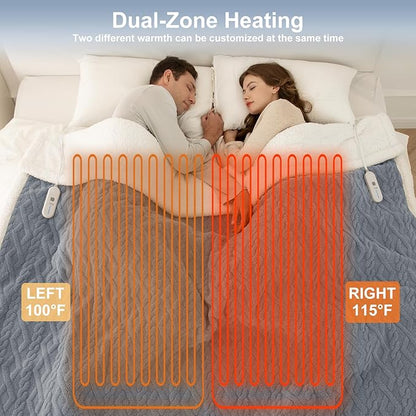 Heated Blanket Queen Size 84"X90" Blue - Soft Thick Warm Sherpa Electric Blanket for Winter with Dual Control, 5 Fast Heating Levels & 10hrs Auto Off for Women, Overheat Protection for Bed