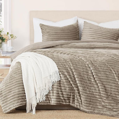 Geniospin Fleece Twin Comforter Set, Soft Fuzzy Twin Bedding Sets, 2-Pieces Taupe Comforter Set for All Season, Warm Fluffy Comforter with 1 Pillow Case
