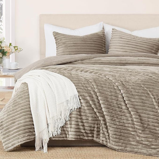 Geniospin Fleece Twin Comforter Set, Soft Fuzzy Twin Bedding Sets, 2-Pieces Taupe Comforter Set for All Season, Warm Fluffy Comforter with 1 Pillow Case