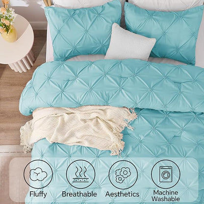 BEDELITE Macaron Blue Twin Comforter Set - 2 Peices Boho Pintuck Bedding Comforter Sets, Lightweight Soft & Warm Twin Bedding Sets with 1 Pillowcase for All Season