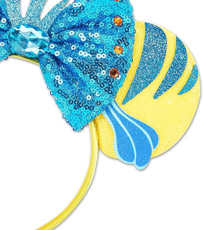 Mouse Ear Headbands,Sparkle Mouse Ears Headband for Women Girls Cartoon Princess Costume Cosplay Decoration (Flounder)