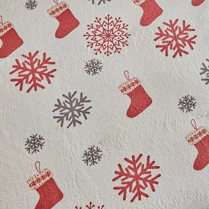 Christmas Sherpa Comforter Set King Size 3 Pieces Holiday Winter Bedding Microfiber Warm Fleece Comforter with 2 Pillow Shams - Thanksgiving New Year Gift Choice with Red Snowflake n Xmas Socks