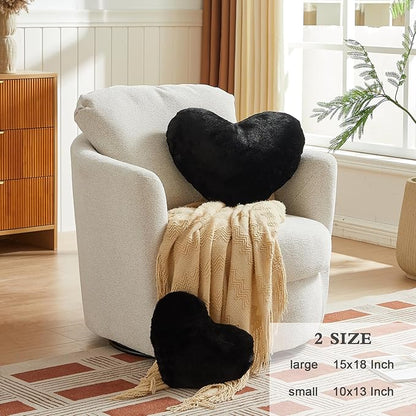 EastTree Heart Pillows, Black Heart Shaped Pillows, Love Throw Pillows Gifts, Ultra Soft Faux Rabbit Fur Small Cute Pillows, Women Girls Kid Room Decor 10x13 Inch