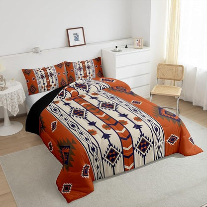 Erosebridal Boho Aztec Bedding Comforter Sets Toddler,Western Bohemian Comforter Set American Native Southwestern Bedding Set for Kids Adults,Southwest Ethnic Tribal Geometric Quilt 1 Pillow Case