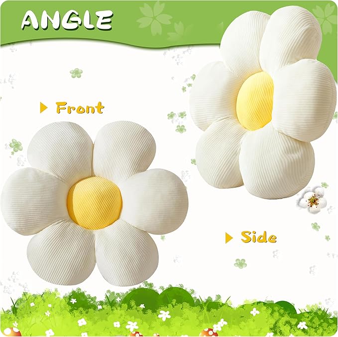 White Flower Pillow 20 inch Daisy Flower Shaped Pillow Aesthetic Decor Soft Plush Pillows Floor Seat Cushion Pillows for Sofa Bed Chair Couch