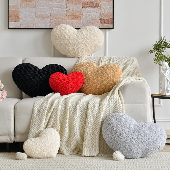 Heart Pillow, Soft Heart Shaped Pillow with Room Decorative Throw Pillows for Bed Couch Chair Sofa, Heart Shaped Cute Throw Pillow Cushion for Bedroom Living Room (Red, Large 19.6" x 15.7")