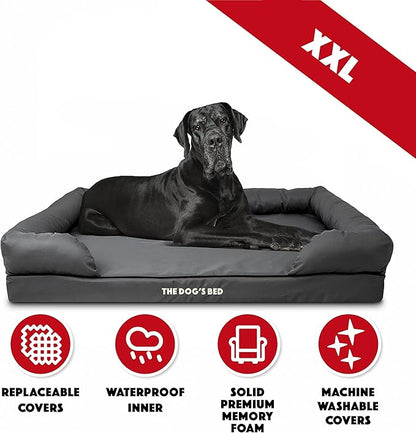 The Dog’s Bed Orthopedic Memory Foam Dog Bed with Bolsters, Oxford Fabric, Grey with Black Trim, XXL