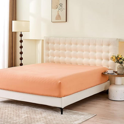 Simple&Opulence Belgian Linen Sheet Set Solid Color - 4 Pieces (1 Flat Sheet & 1 Fitted Sheet & 2 Pillowcases) Natural Flax Cotton Blend Soft Bedding Breathable Farmhouse - Peach, Full Size
