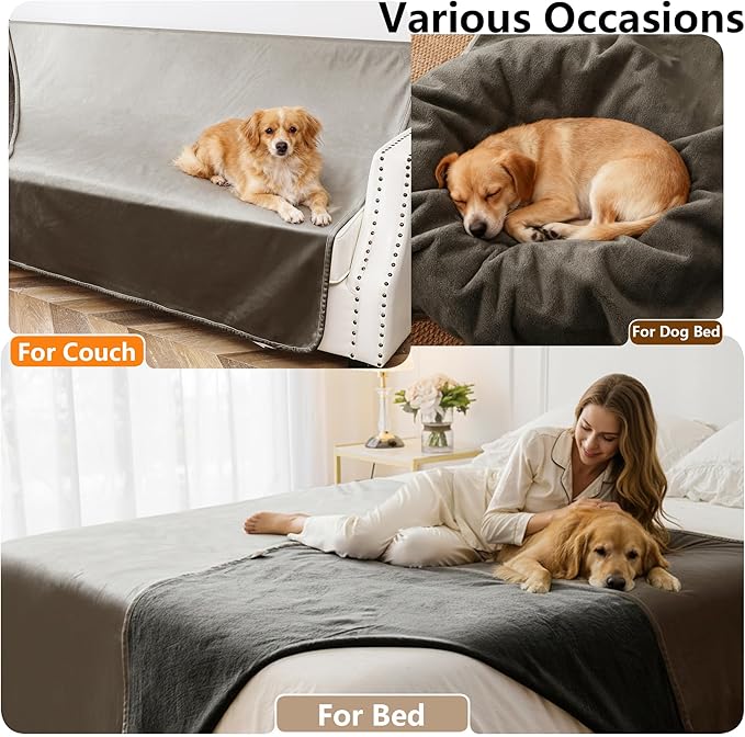 Waterproof Blanket for Couch, Leak Proof Dog Bed Blankets Reversible, Pet Throw Sofa Furniture Protector Machine Washable-52 x82,Light Brown+Dark Brown