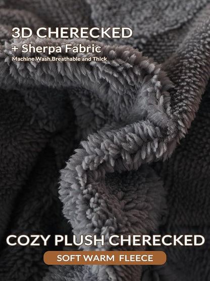 Tufted Fleece Comforter Set Queen - Super Soft Warm Fluffy Shaggy Bedding Sets, Diamond Plaid Jacquard Bed Set for Winter, 1 Sherpa Comforter with 2 Pillow Cases (90"X90" Grey)