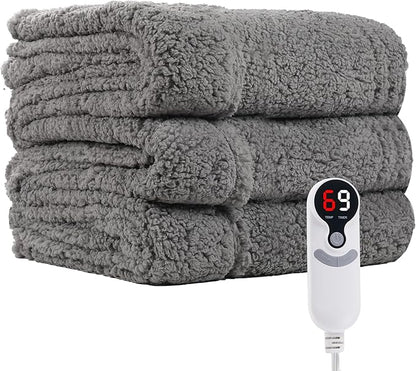 Electric Heated Blanket Full Size 72"×84" with 9 Heating Levels & 1-10Hs Auto Off，Double Sided Plush Sherpa, Energy Efficient, Machine Washable, for Couch & Bed, Light Gray
