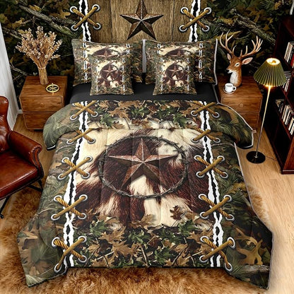 Erosebridal Cabin King Size Comforter Set with Sheets | Western Texas Star Cowhide 7-Piece Bedding Set Mens Camouflage Bed in a Bag, Woodland Animals Bed Sets,Camo Rustic Farmhouse Decor Camo Bed Set