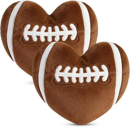 2Pcs Football Throw Pillow, 11 in Soft Embroidered Fluffy Football Pillow, Stuffed Plush Heart Shape Football Pillow for Bedrooom Couch Bed Decoration, Gift for Football Lover, Player, Team
