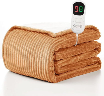 Homemate Electric Heated Blanket Full Size - 72"x84" Heating Blanket Full Size 1/2/4/6/8 Hours Auto-Off 10 Heat Level Over-Heat Protection Soft Flannel Sherpa ETL Certification