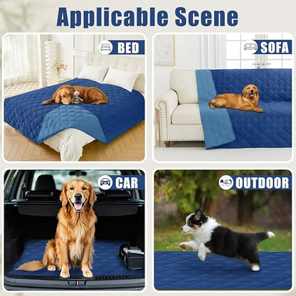 Smiry Waterproof Dog Bed Cover Blanket 82x102, Soft Reversible Pet Blanket, Washable Leakproof Cats Dogs Couch Cover for Sofa, Couch, Furniture, Navy/Blue