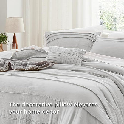 Bedsure California King Comforter Set - 4 Pieces Pinch Pleat Bed Set, Light Grey Boho Bedding for All Season, 1 Soft Comforter, 2 Pillowcases, 1 Decorative Pillow