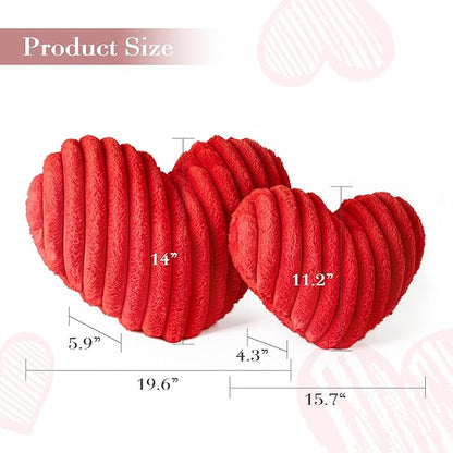 AELS Heart Shaped Pillow, Set of 2, Heart Decorative Throw Pillows, Faux Fur Love Pillows, Cute Valentines Day Decorations, Wedding Decor, Living Room Bedroom Nursery Decor, Red, L & M