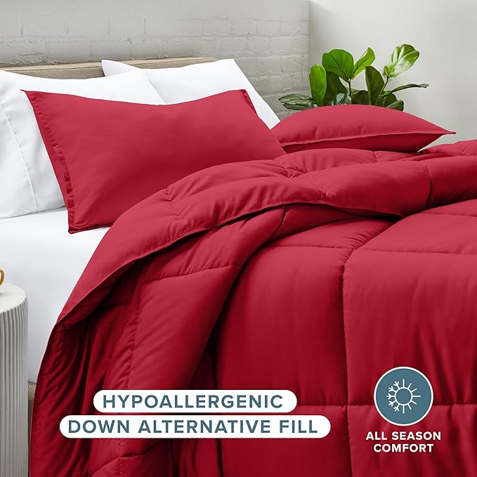 Bare Home Comforter Set - King/California King Size - Ultra-Soft - Goose Down Alternative - Premium 1800 Series - All Season Warmth (King/Cal King, Red)