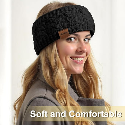 Loritta 2 Pack Headbands for Women Winter Warm Cable Knit Ear Warmer Thick Head Wrap Fuzzy Fleece Lined Gifts