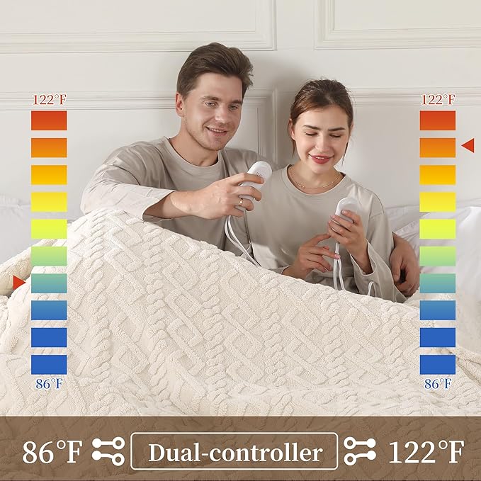Electric Blanket Queen Size, Heated Blanket with 5 Heat Settings & 10 Time Settings, Super Soft Cozy Sherpa Blanket with Fast Heating for Home Office Use, 84 x 90 Inches, White