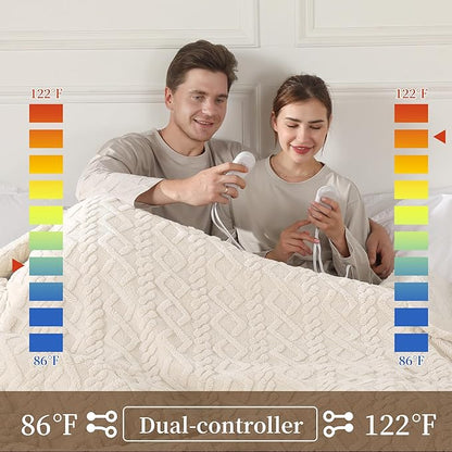 Electric Blanket Queen Size, Heated Blanket with 5 Heat Settings & 10 Time Settings, Super Soft Cozy Sherpa Blanket with Fast Heating for Home Office Use, 84 x 90 Inches, White