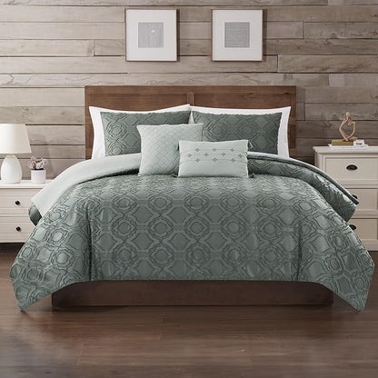 Modern Threads 5-Piece Jacquard Comforter Set, Samson King in Ivy Green – Elegant Comforter, 2 Pillow Shams, and 2 Decorative Pillows