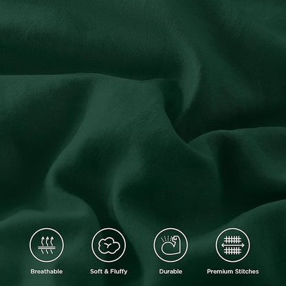 Andency Dark Green Ruffle Comforter Set King, Shabby Chic Farmhouse Bedding Comforter, Soft Lightweight Fluffy Microfiber Bet Set All Season 3 Pieces Solid Comforter Set
