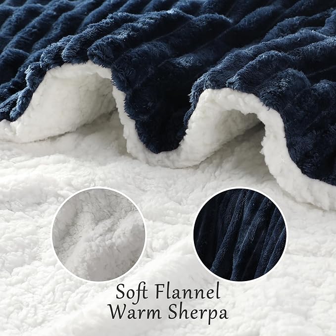 Electric Blanket Heated Throw Blanket, Super Soft Flannel & Sherpa Electric Throw Blanket with 6 Fast Heating Levels, 4 Hours Auto Off & OverHeat Protection, Machine Washable, 50'' X 60'', Navy Blue