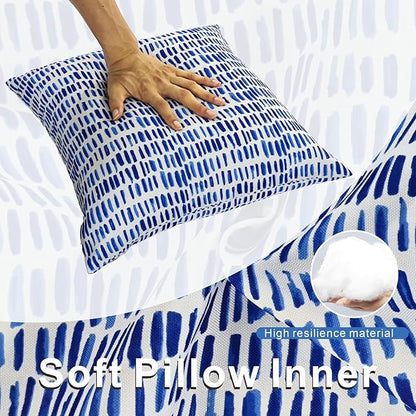JMGBird Water-Resistant Outdoor Pillows Set of 2, 18x18 inch Durable White with Gradient Square Pattern Throw Pillows with Inserts for Patio Furniture