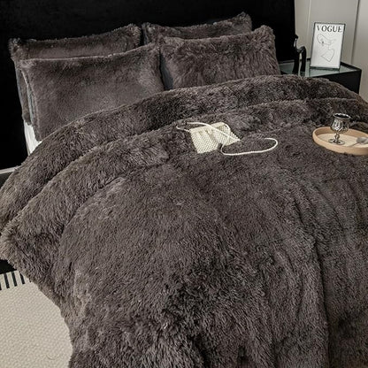 chovy Faux Fur Plush Gray Comforter Sets Full/Queen - Ultra Soft Shaggy Flannel Velvet Fluffy Fuzzy 3PC Bedding Set (Comforter x 1 Pillowcases x 2)