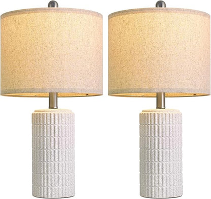 PoKat 20.75" Stone-Like Farmhouse Ceramic Table Lamps Set of 2 for Bedroom, White Bedside Lamps for Night Stands, Matte-Textured Decor Nightstand Table Lamps for Living Room End Table White