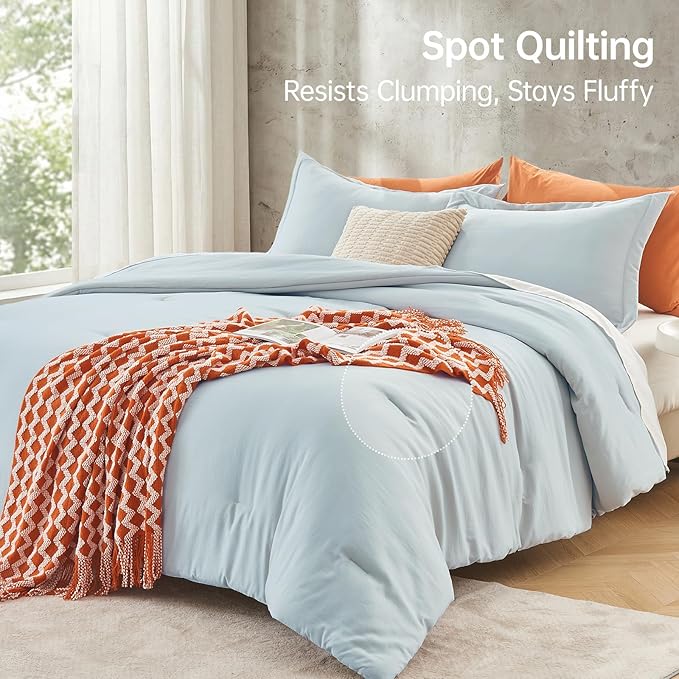 MUXHOMO Full Comforter Sets, All Season Ultra Soft Down Alternative Bedding - 3 Piece Lightweight Bed Set Includes 1 Comforter (82"x86") and 2 Pillow Shams (20"x26"), Lake Blue