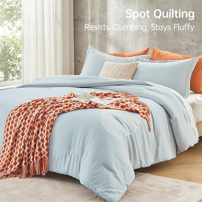 MUXHOMO Full Comforter Sets, All Season Ultra Soft Down Alternative Bedding - 3 Piece Lightweight Bed Set Includes 1 Comforter (82"x86") and 2 Pillow Shams (20"x26"), Lake Blue