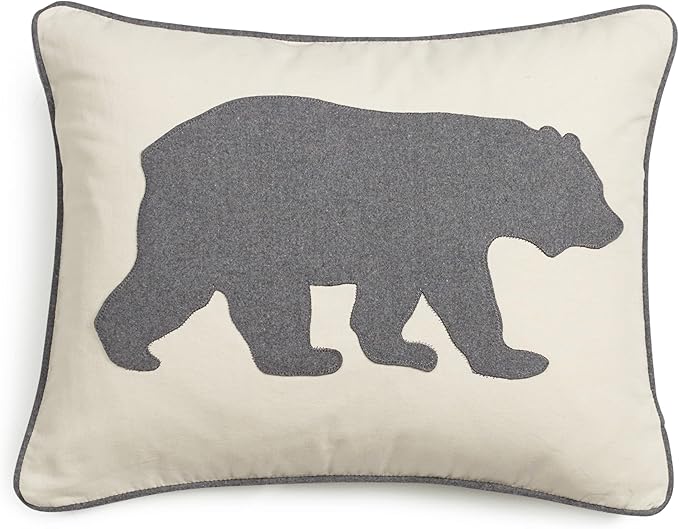 Eddie Bauer Home Throw Pillow with Zipper Closure, Perfect Luxurious Bedding Set for Bed or Sofa, 16" x 20", Bear Twill Grey