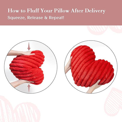 AELS Heart Shaped Pillow, Set of 2, Heart Decorative Throw Pillows, Faux Fur Love Pillows, Cute Valentines Day Decorations, Wedding Decor, Living Room Bedroom Nursery Decor, Red, L & M